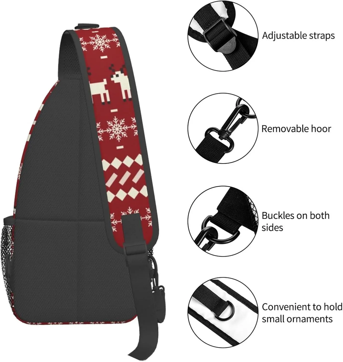Christmas Reindeer Snowflake Crossbody Bags Cross Men Chest Bag Adjustable Sling Backpack Shoulder Bag For Women Cycling Travel Sport Hiking