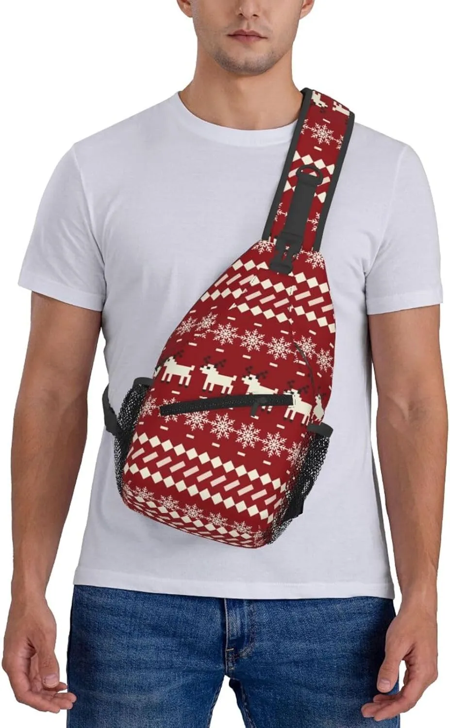Christmas Reindeer Snowflake Crossbody Bags Cross Men Chest Bag Adjustable Sling Backpack Shoulder Bag For Women Cycling Travel Sport Hiking
