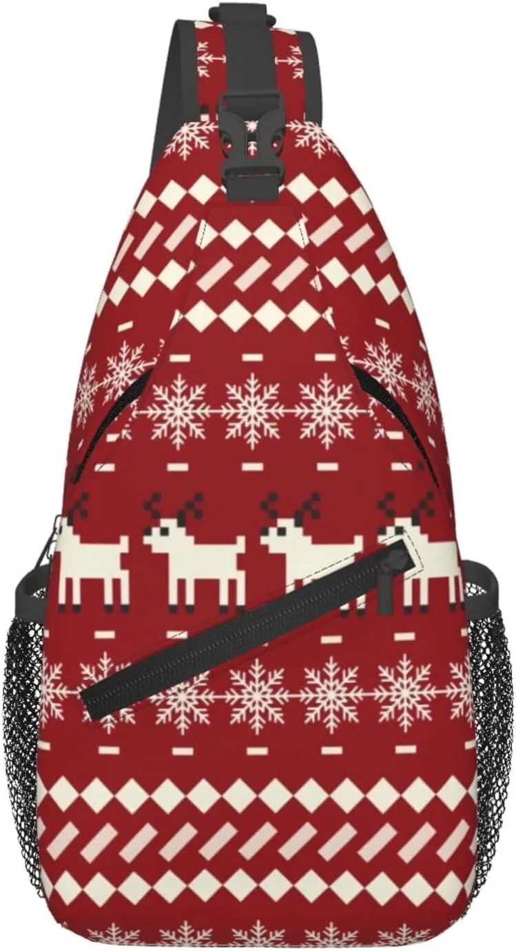Christmas Reindeer Snowflake Crossbody Bags Cross Men Chest Bag Adjustable Sling Backpack Shoulder Bag For Women Cycling Travel Sport Hiking