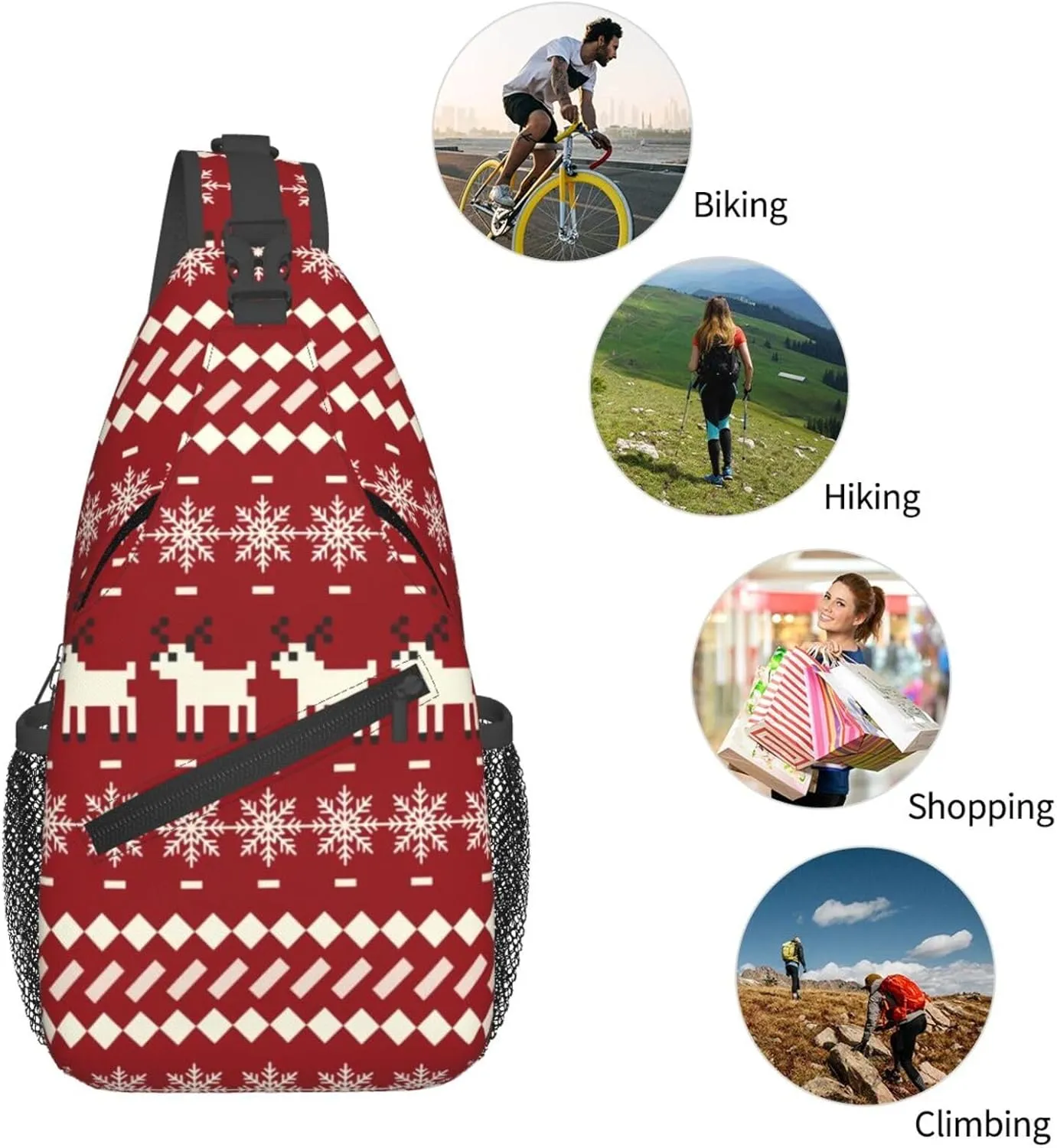 Christmas Reindeer Snowflake Crossbody Bags Cross Men Chest Bag Adjustable Sling Backpack Shoulder Bag For Women Cycling Travel Sport Hiking