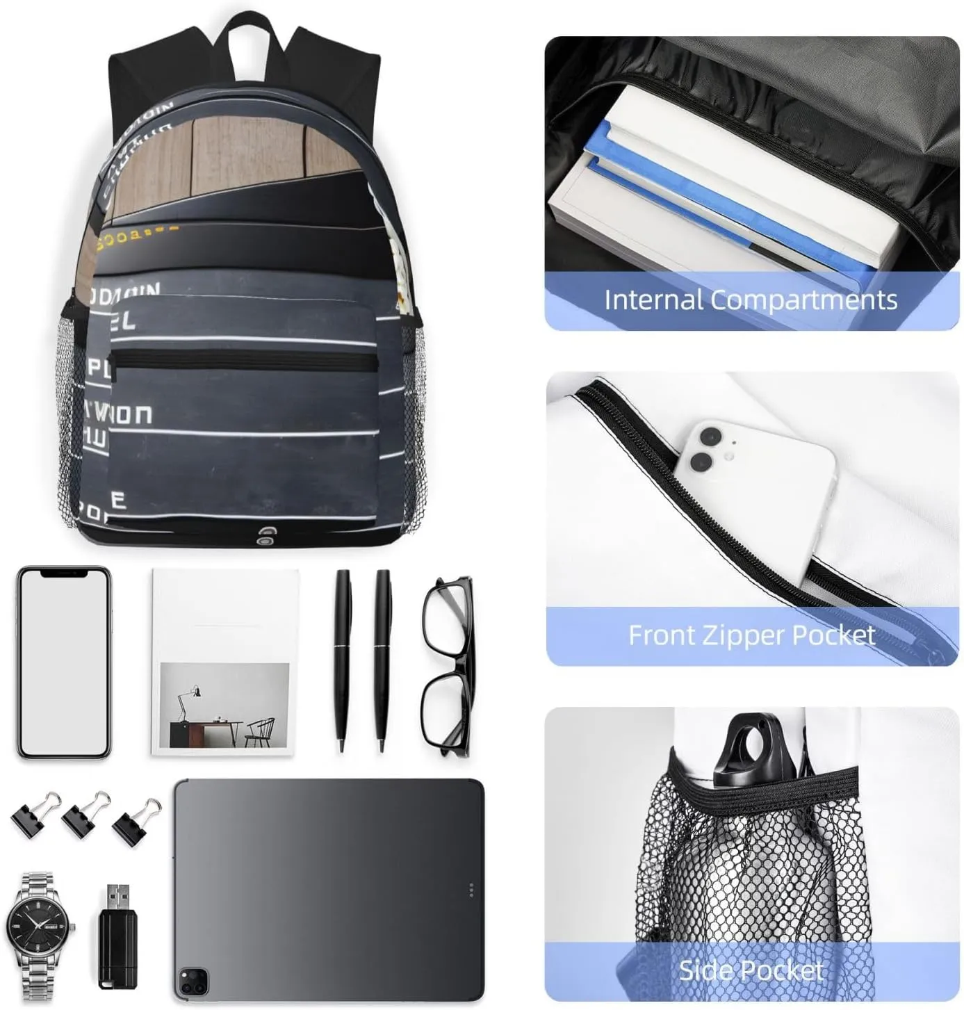 Cinema Movie Clapboard And Popcorn Backpacks Lightweight With 1 Main Compartment, Shoulder Rucksack Carry-On