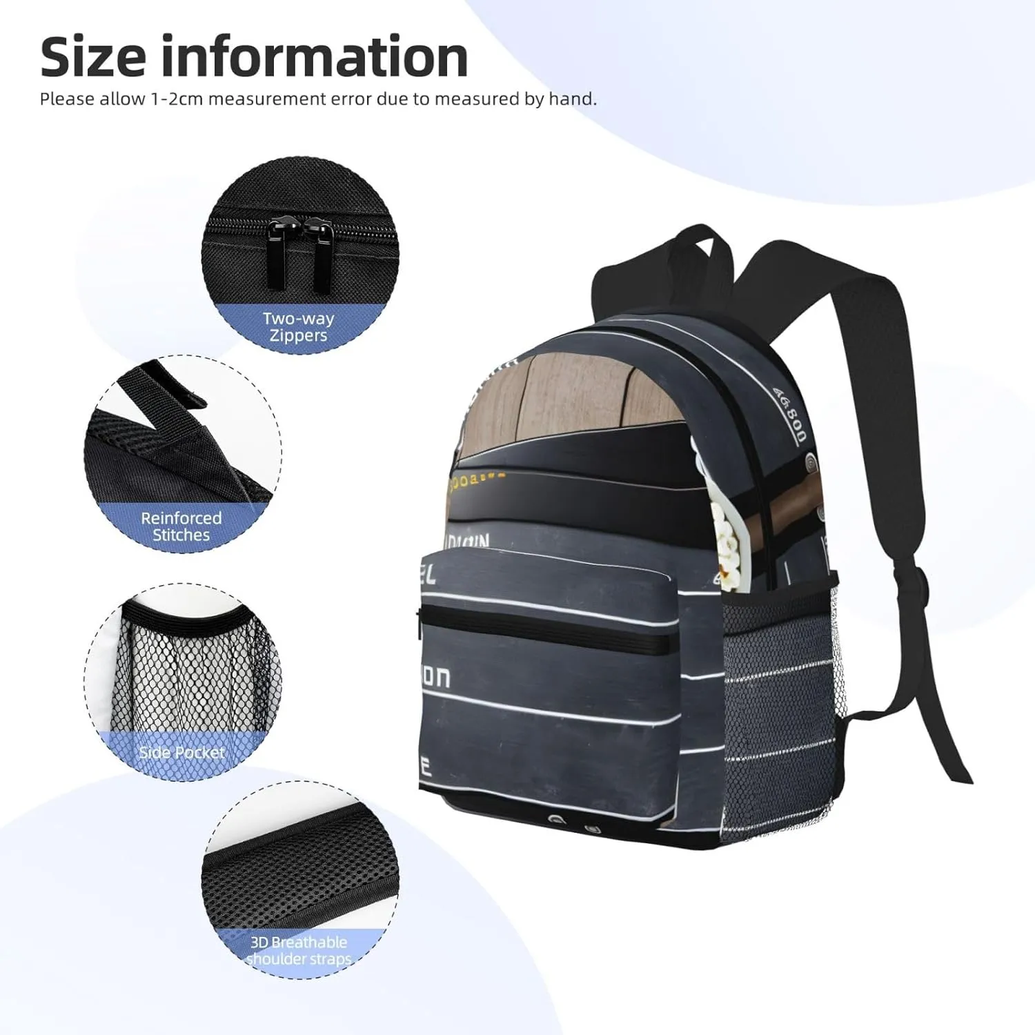 Cinema Movie Clapboard And Popcorn Backpacks Lightweight With 1 Main Compartment, Shoulder Rucksack Carry-On
