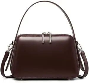 Classic Leather Crossbody Handbag, Top Handle Purse, Dark Brown