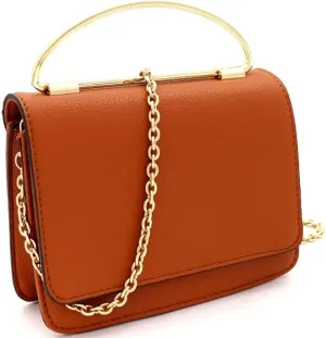 Classy Small Mini Metal Top-Handle Flap Simple Minimalist Satchel Clutch Purse Crossbody Bag