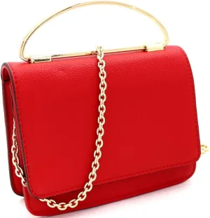 Classy Small Mini Metal Top-Handle Flap Simple Minimalist Satchel Clutch Purse Crossbody Bag