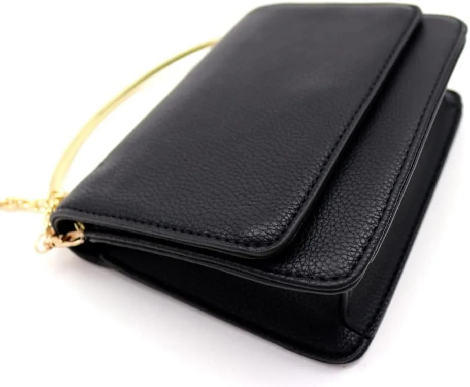 Classy Small Mini Metal Top-Handle Flap Simple Minimalist Satchel Clutch Purse Crossbody Bag