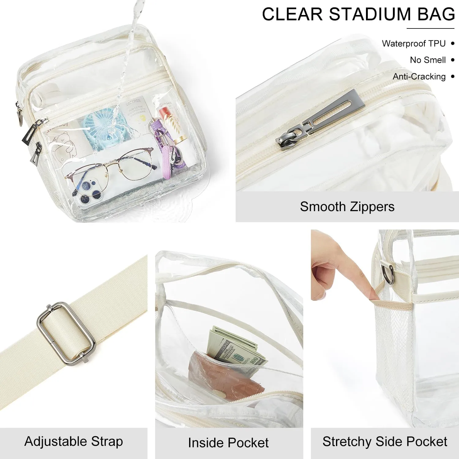 Clear Bag for Stadium Events, Clear Purse for Women Stadium Crossbody Bag, Transparent Bag for Concerts Sports