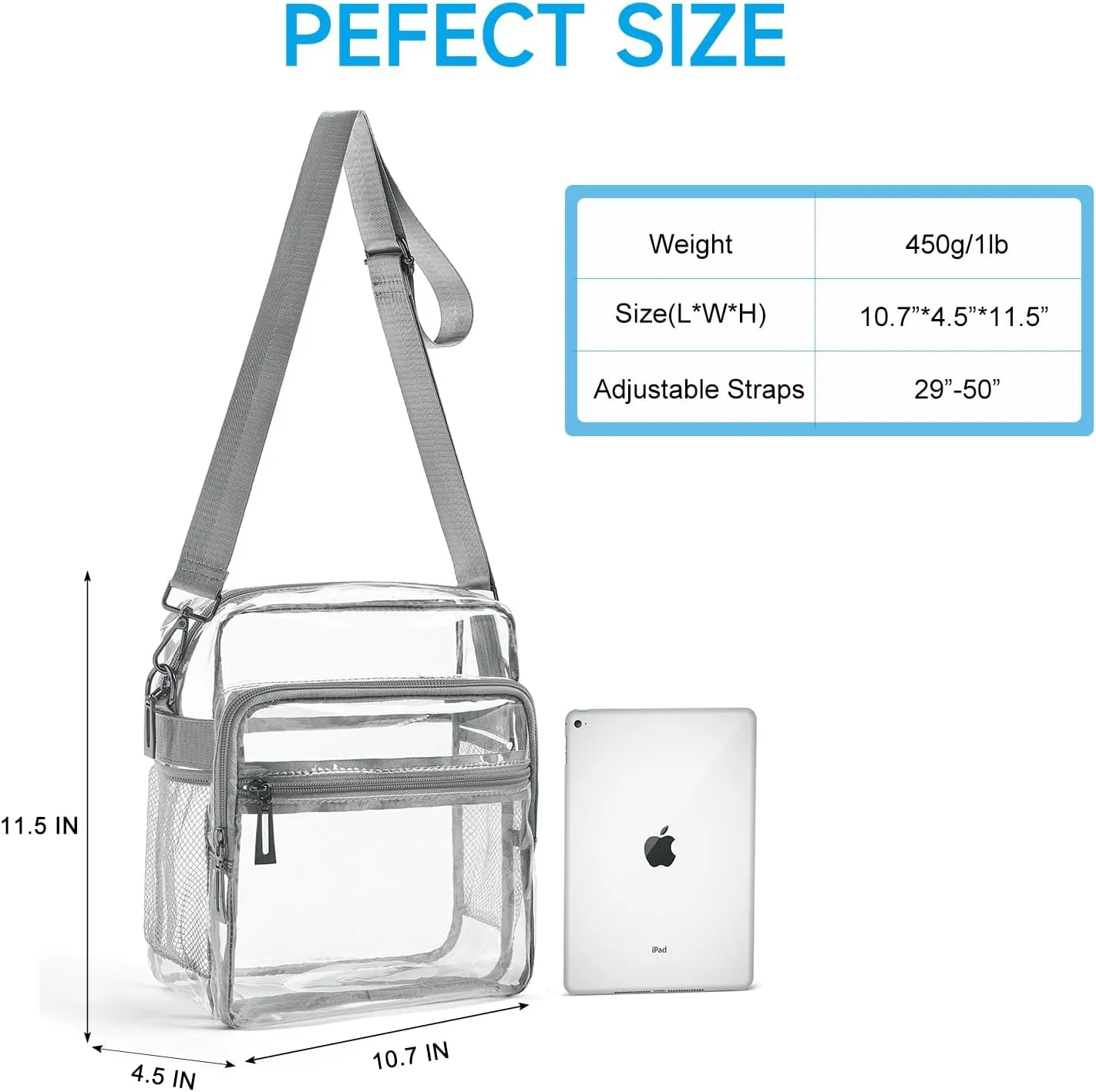 Clear Bag for Stadium Events, Clear Purse for Women Stadium Crossbody Bag, Transparent Bag for Concerts Sports