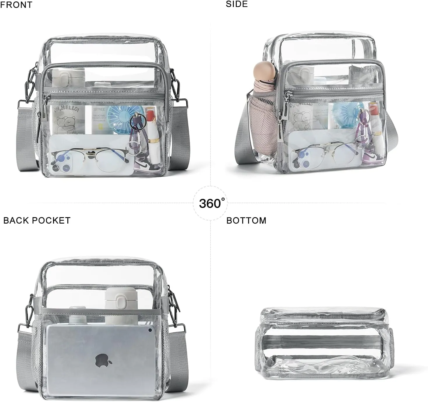Clear Bag for Stadium Events, Clear Purse for Women Stadium Crossbody Bag, Transparent Bag for Concerts Sports