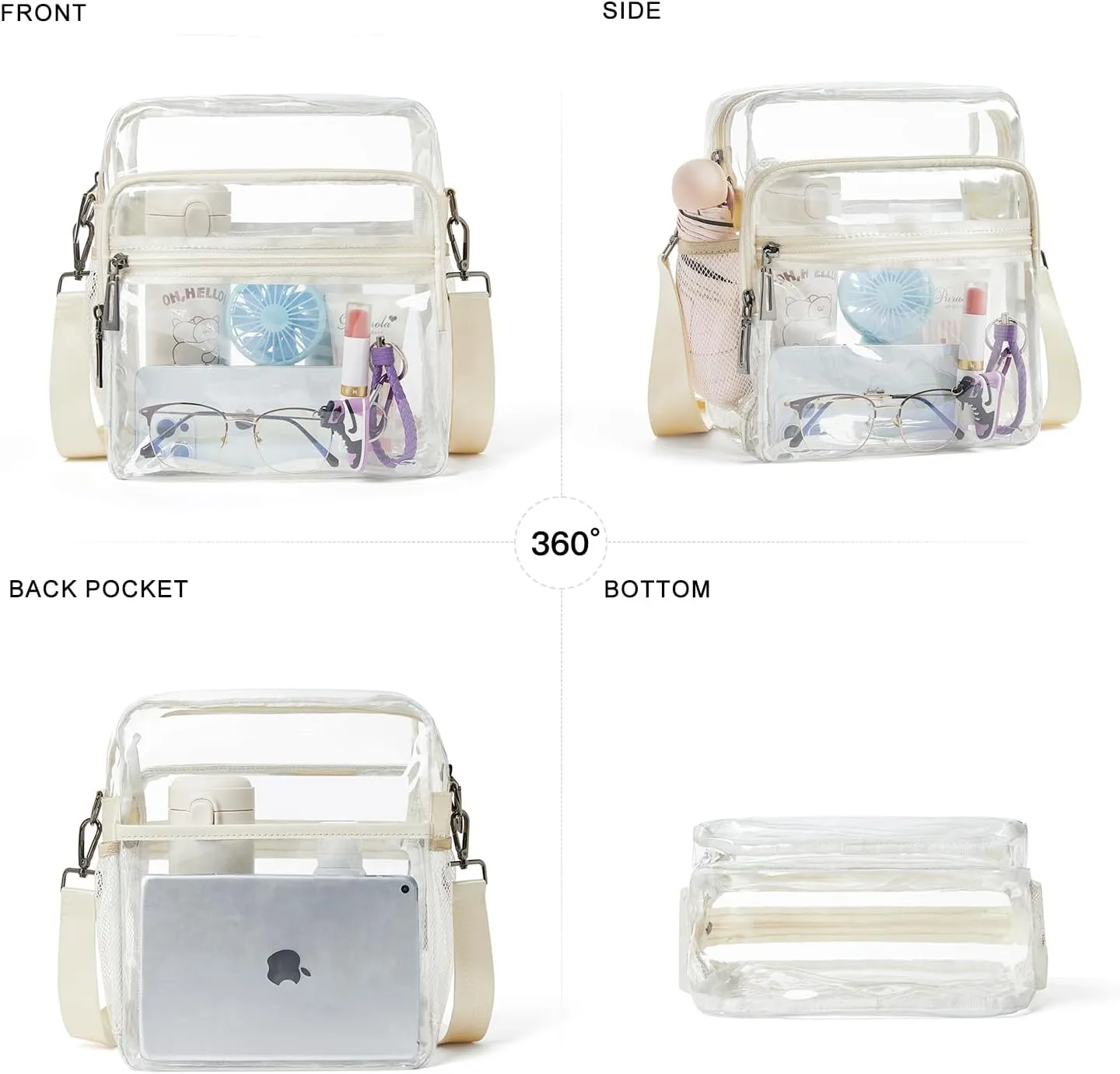 Clear Bag for Stadium Events, Clear Purse for Women Stadium Crossbody Bag, Transparent Bag for Concerts Sports