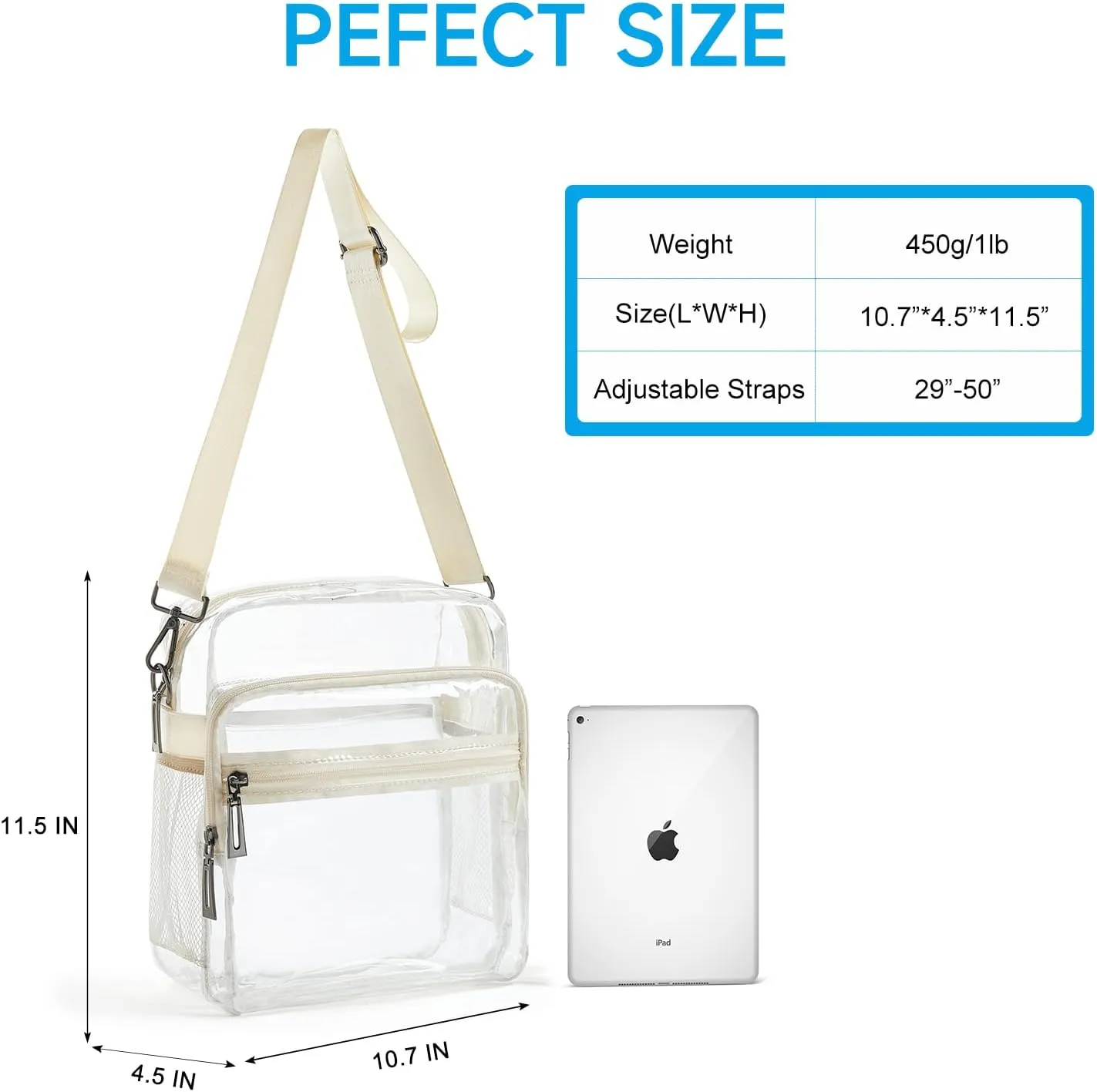 Clear Bag for Stadium Events, Clear Purse for Women Stadium Crossbody Bag, Transparent Bag for Concerts Sports