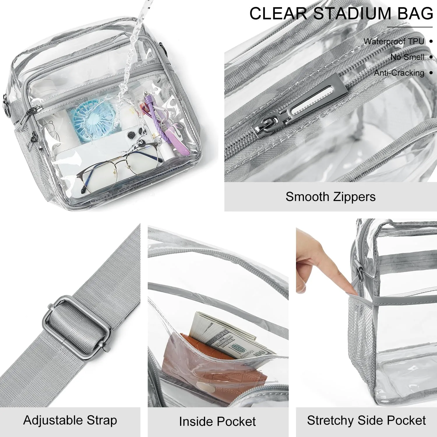 Clear Bag for Stadium Events, Clear Purse for Women Stadium Crossbody Bag, Transparent Bag for Concerts Sports
