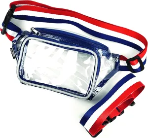 Clear Fanny Pack with Reflective Piping and 30" Extender - Stadium Approved Transparent Belt Bag, Adjustable for Concerts, Festivals, and Sports Events (Blue)