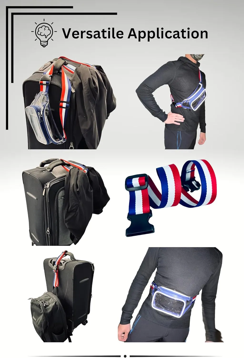 Clear Fanny Pack with Reflective Piping and 30" Extender - Stadium Approved Transparent Belt Bag, Adjustable for Concerts, Festivals, and Sports Events (Blue)