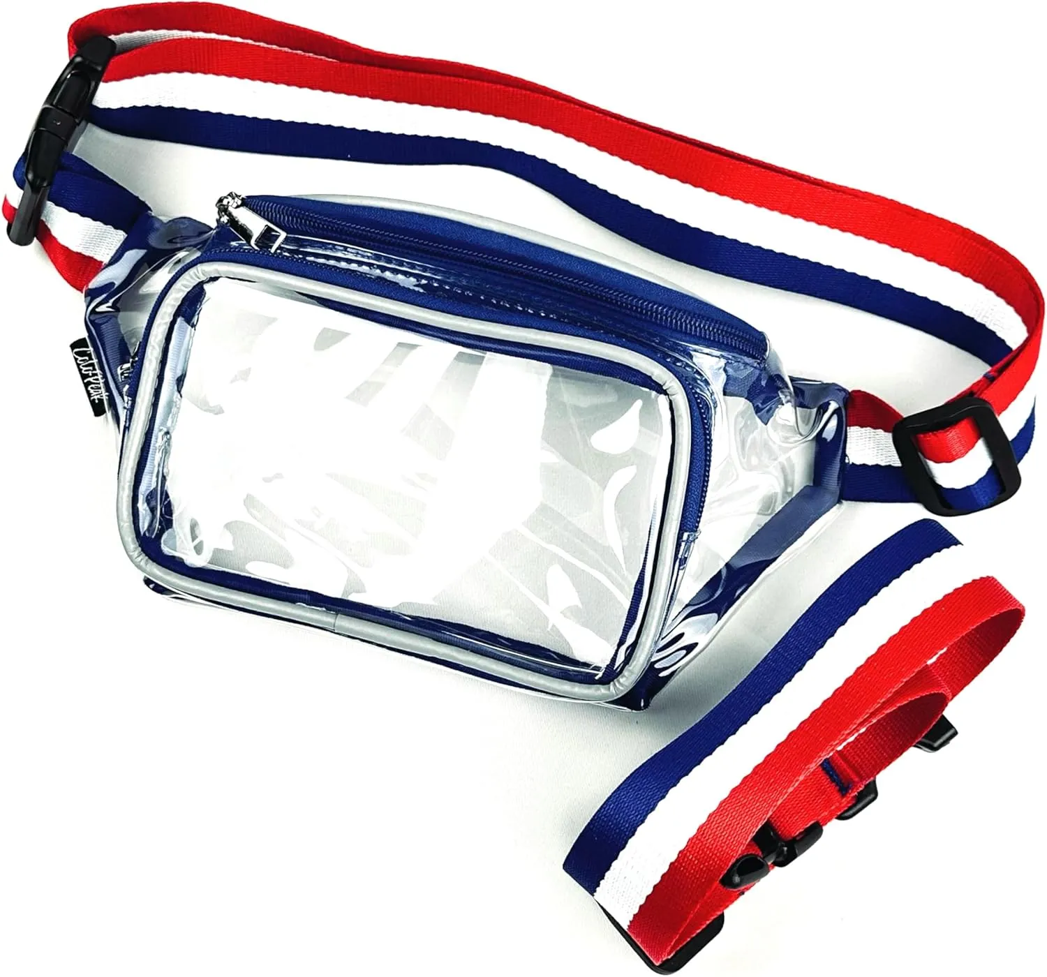 Clear Fanny Pack with Reflective Piping and 30" Extender - Stadium Approved Transparent Belt Bag, Adjustable for Concerts, Festivals, and Sports Events (Blue)