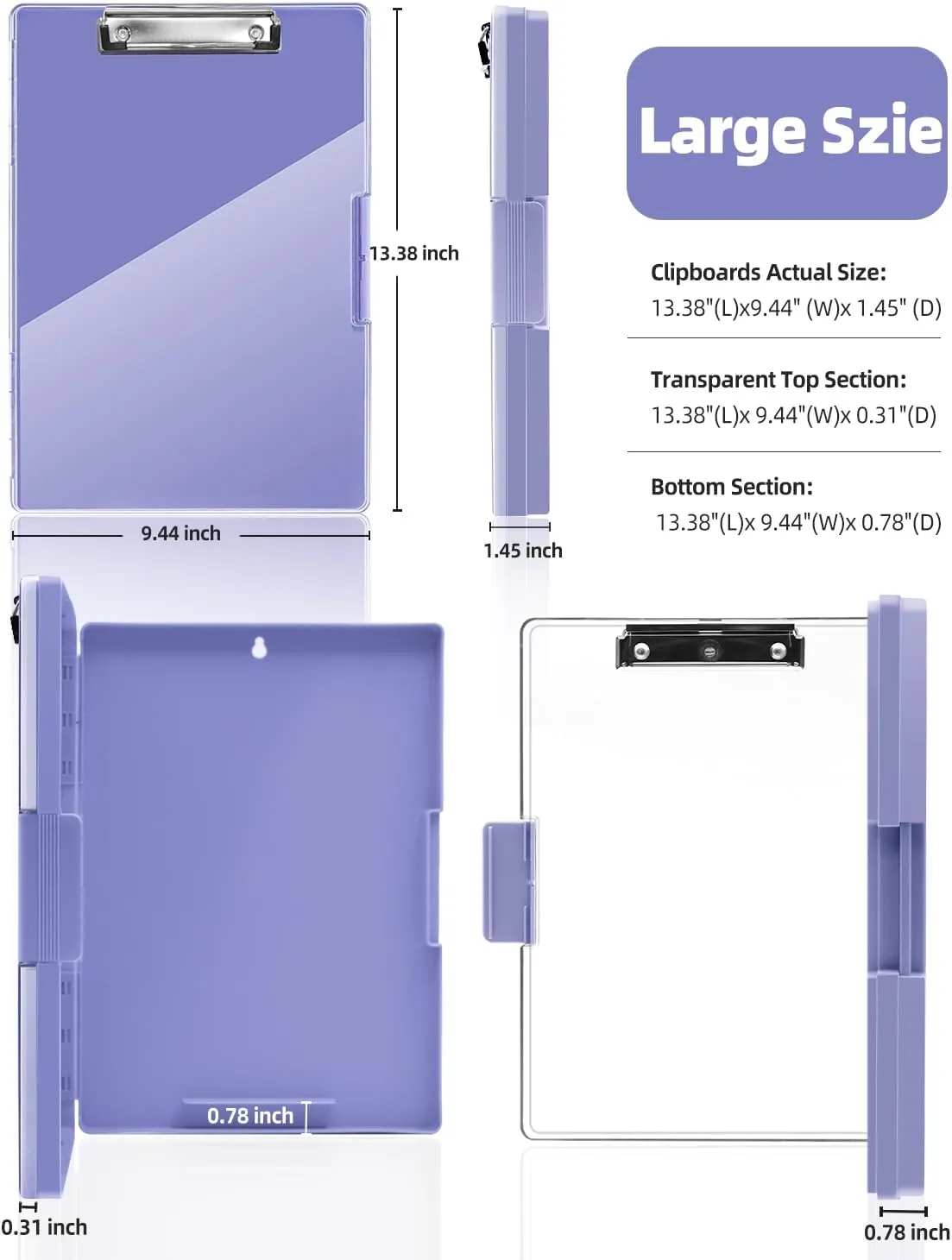 Clearview Clipboard with 2 Storage, Dry Erase 8.5x11 Heavy Duty ClipBoards - High Capacity Coaches Clip Board with Pen Holder - Side Opening Plastic Nursing Clip Case (Light Purple)