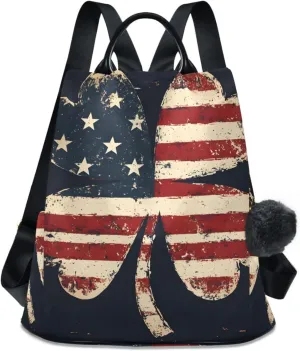 Clover American Flag Backpack for Women Anti Theft Large Fashion Travel Shoulder Bag Purse Rucksack Lightweight