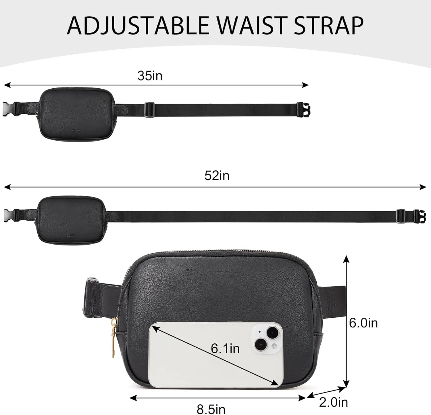 CLUCI Belt Bag for Women, Mini Everywhere Crossbody Waist Bag Adjustable Strap, Vegan Leather Women's Fanny Pack