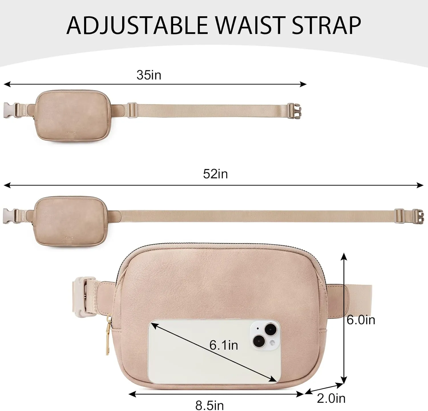 CLUCI Belt Bag for Women, Mini Everywhere Crossbody Waist Bag Adjustable Strap, Vegan Leather Women's Fanny Pack