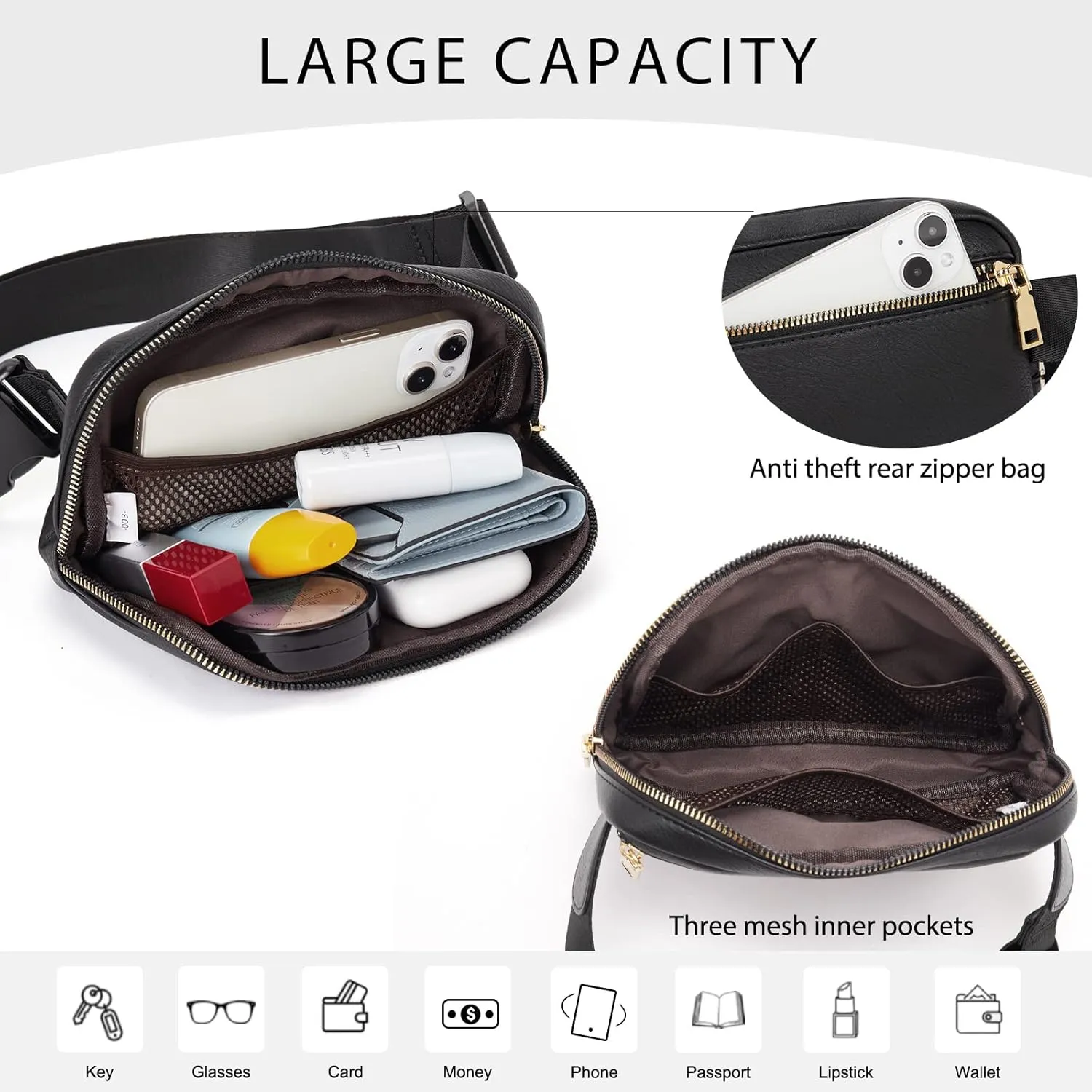 CLUCI Belt Bag for Women, Mini Everywhere Crossbody Waist Bag Adjustable Strap, Vegan Leather Women's Fanny Pack
