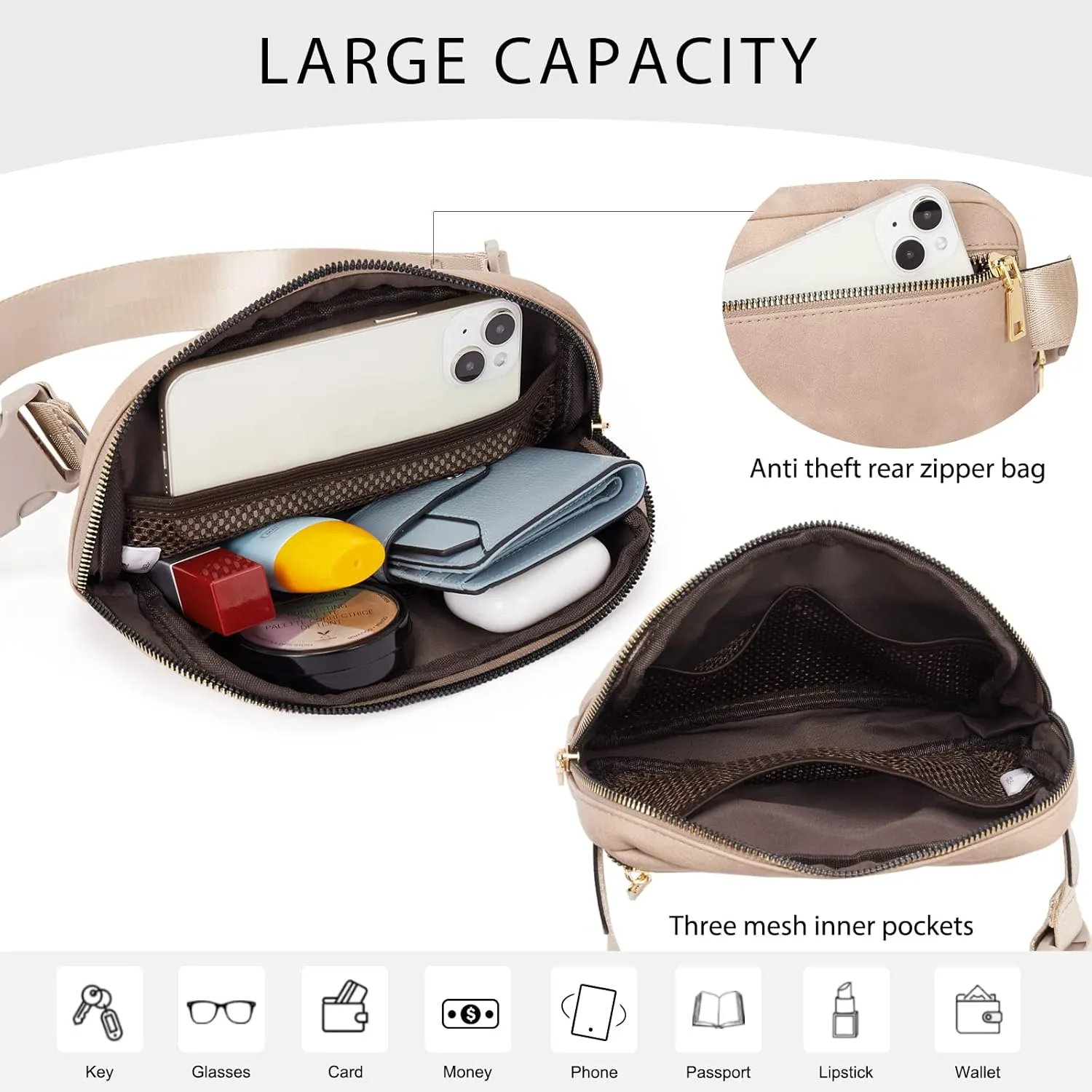 CLUCI Belt Bag for Women, Mini Everywhere Crossbody Waist Bag Adjustable Strap, Vegan Leather Women's Fanny Pack