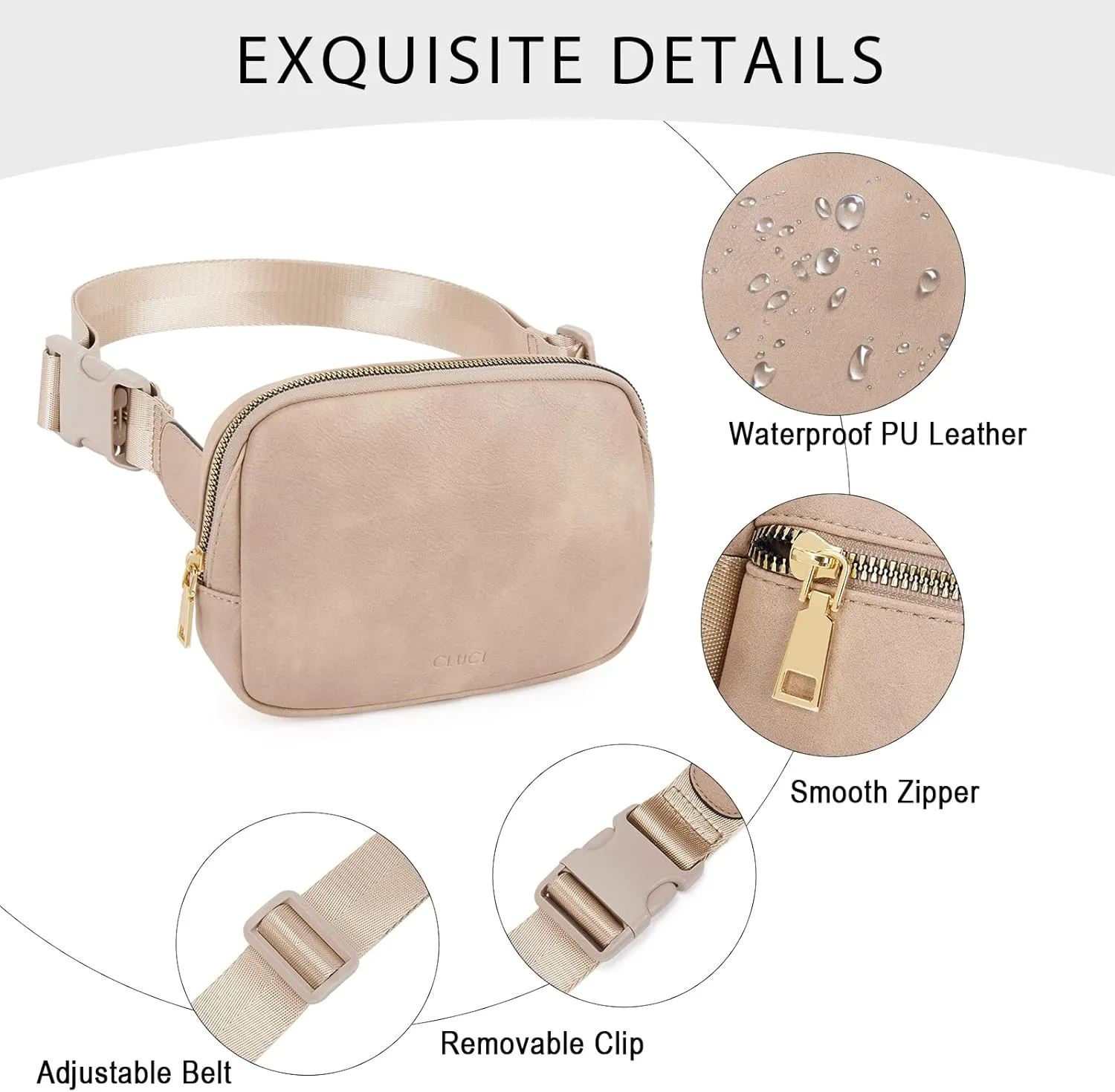 CLUCI Belt Bag for Women, Mini Everywhere Crossbody Waist Bag Adjustable Strap, Vegan Leather Women's Fanny Pack