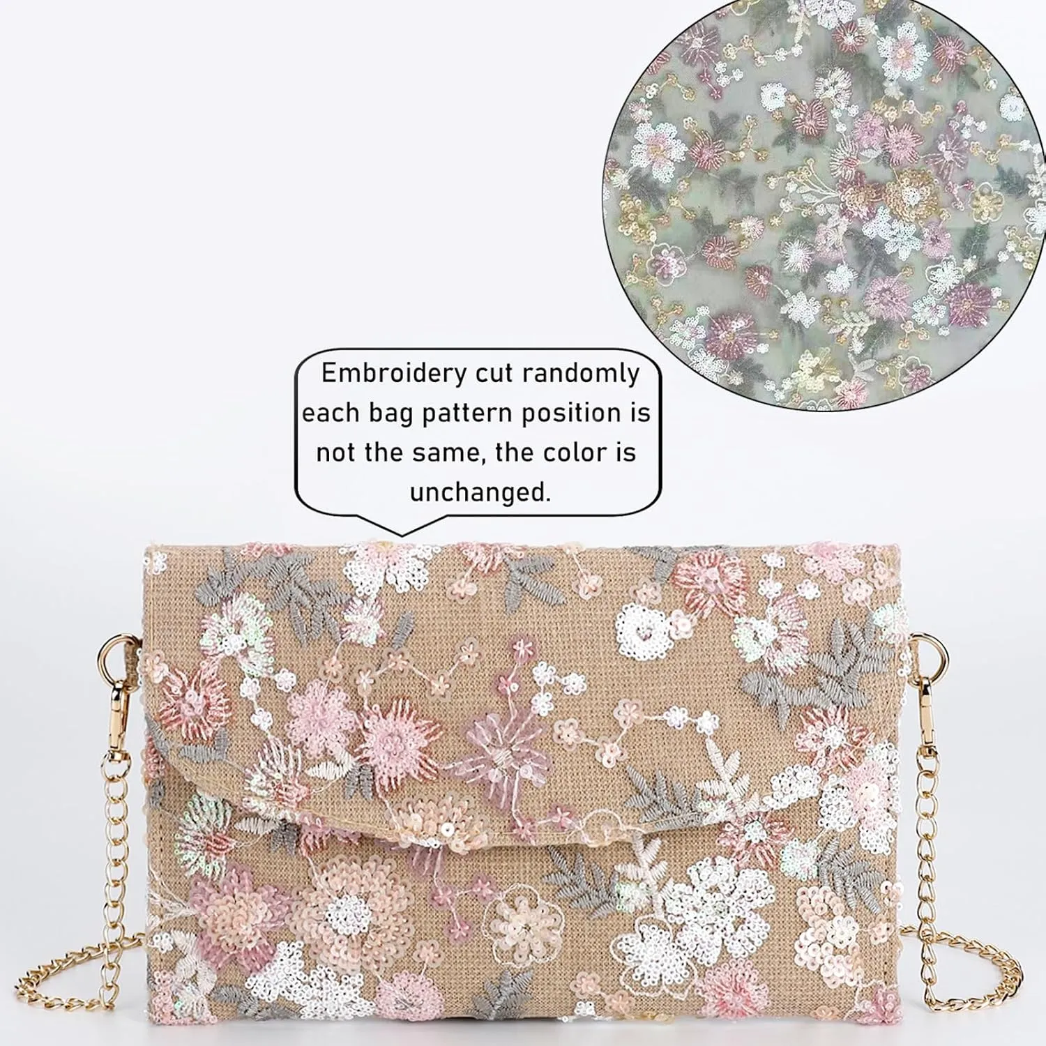 Clutch Purses for Women, Envelope Package, Sequin Embroidered Flowers Straw Bag, Bohemian Handmade Handbags