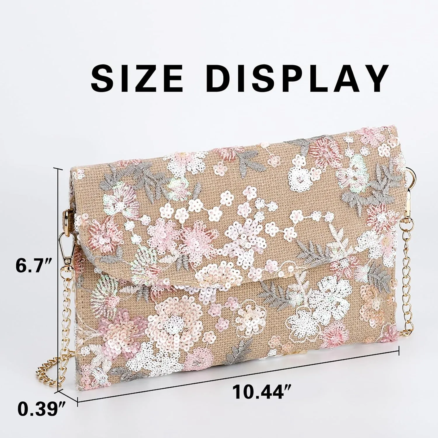 Clutch Purses for Women, Envelope Package, Sequin Embroidered Flowers Straw Bag, Bohemian Handmade Handbags