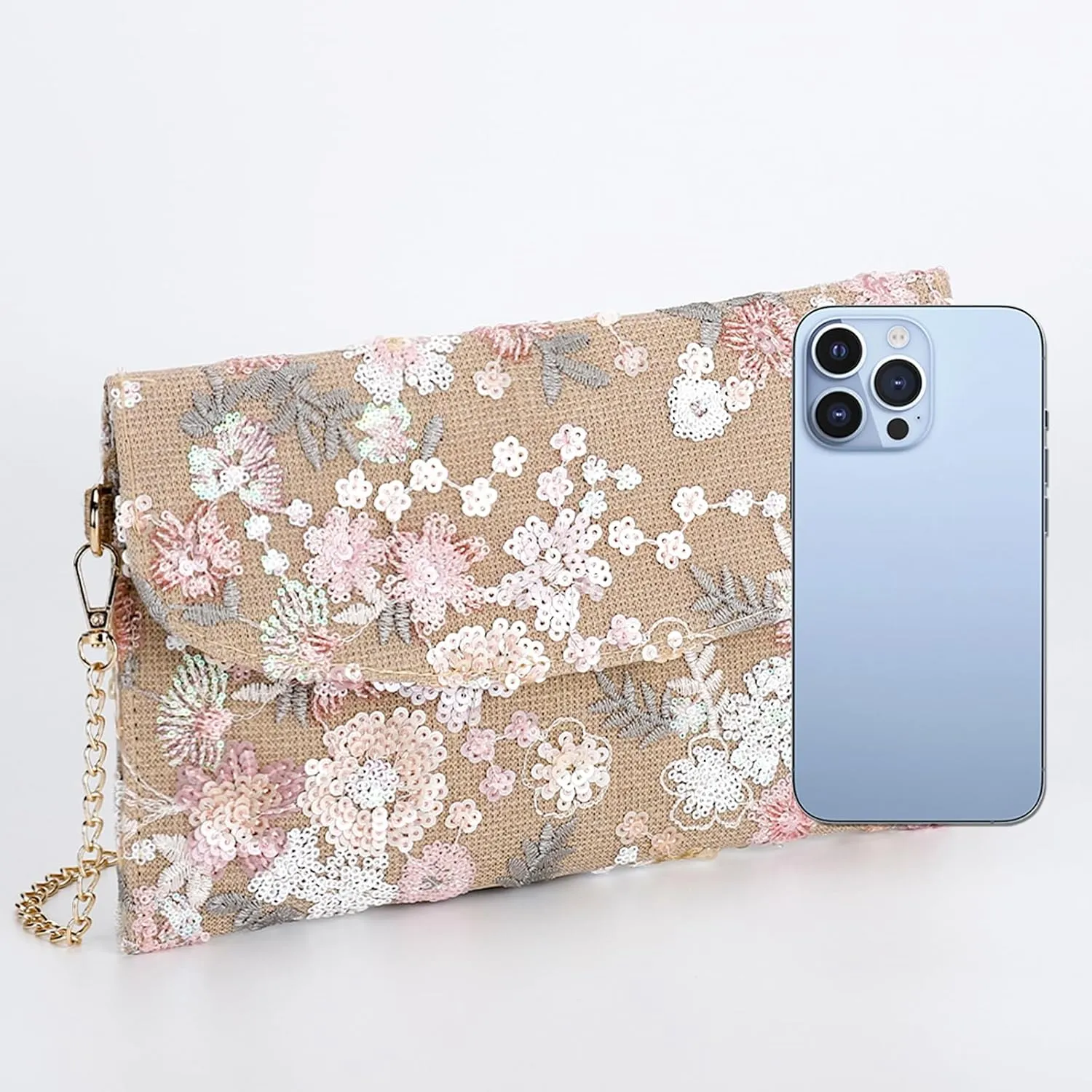 Clutch Purses for Women, Envelope Package, Sequin Embroidered Flowers Straw Bag, Bohemian Handmade Handbags