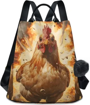 Cock Explosion Behind Backpack for Women Anti Theft Large Fashion Travel Shoulder Bag Purse Rucksack Lightweight