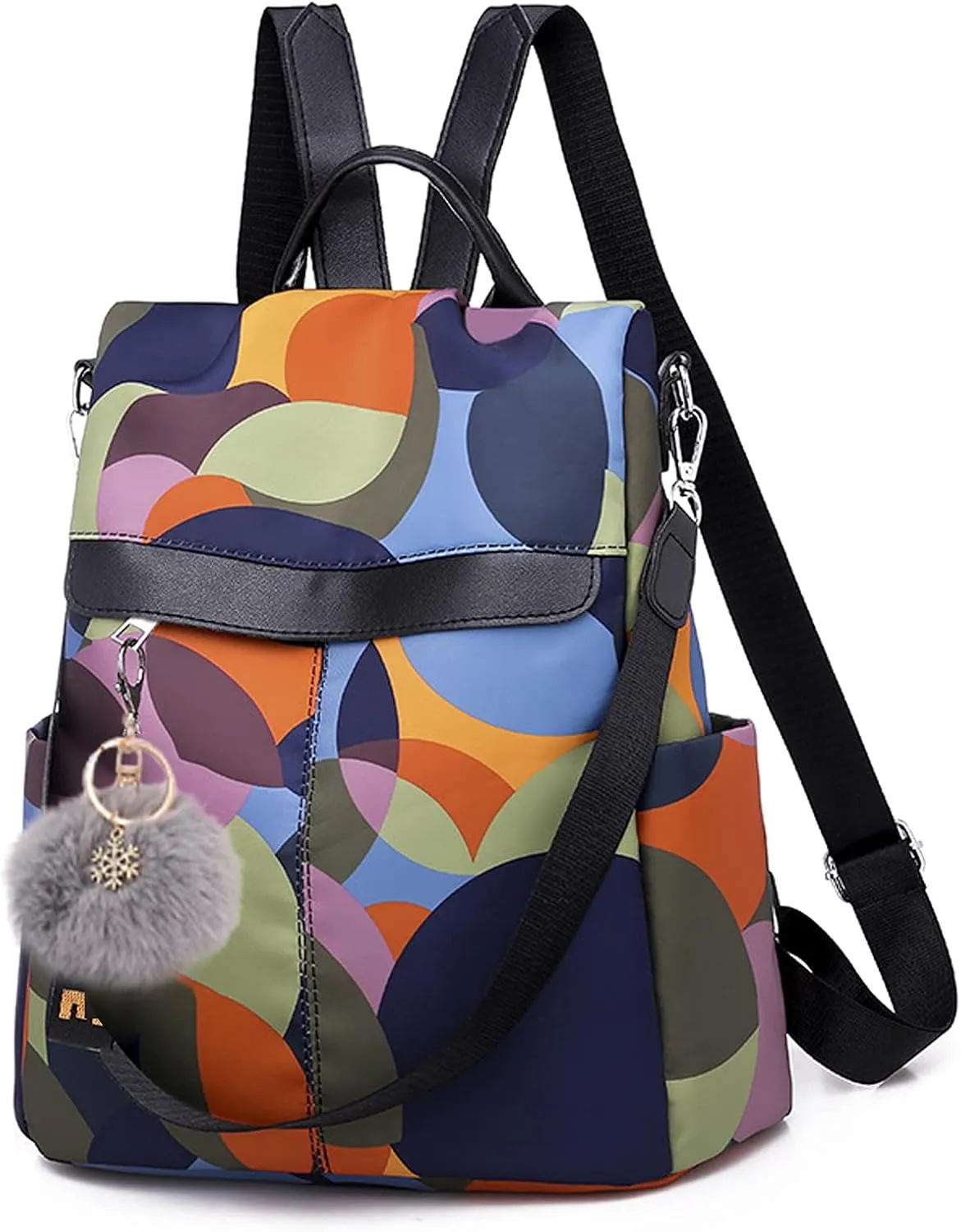 COFIHOME Fashion Backpack for Women Anti-theft Waterproof Rucksack Daypack Shoulder Bag Ladies Rucksack Laptop Handbag Casual Travel Hiking Backpack Purse with Pom Pom Keychain, Large, Multicolor