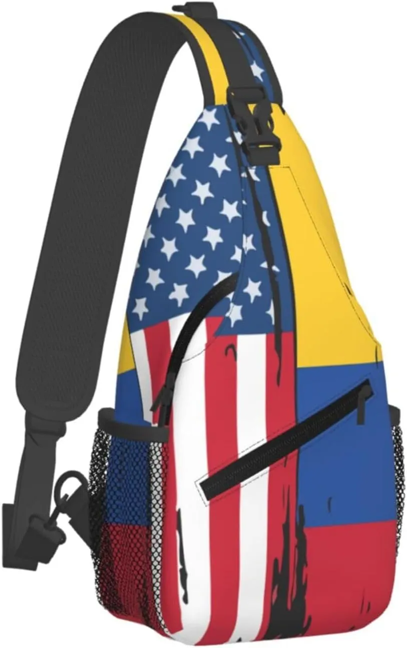Colombian Colombia American Flag Crossbody Bag Cross Chest Bag Adjustable Sling Backpack Sports Gym Shoulder Bags Travel Cycling Daypack Diagonally Casual Rucksack