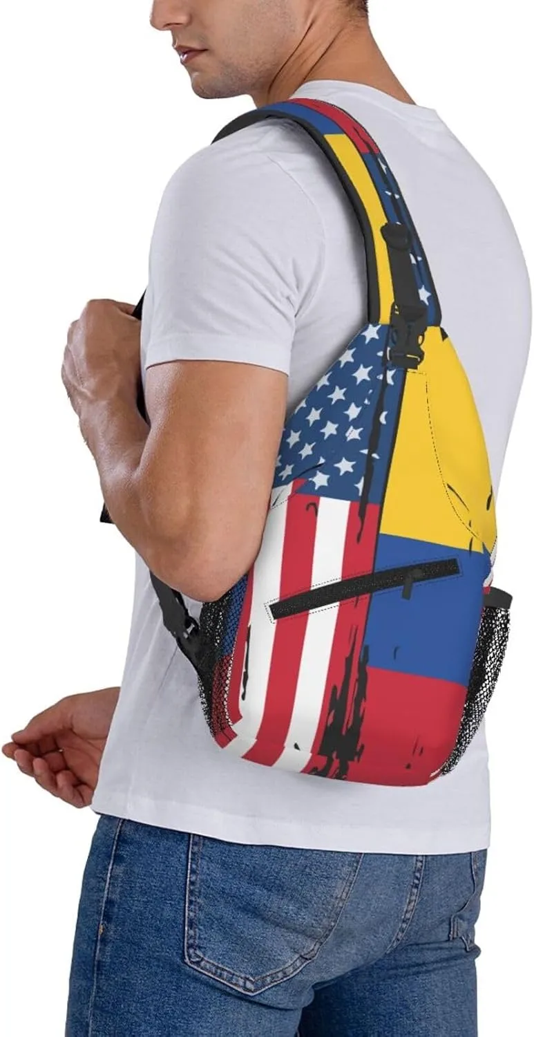 Colombian Colombia American Flag Crossbody Bag Cross Chest Bag Adjustable Sling Backpack Sports Gym Shoulder Bags Travel Cycling Daypack Diagonally Casual Rucksack