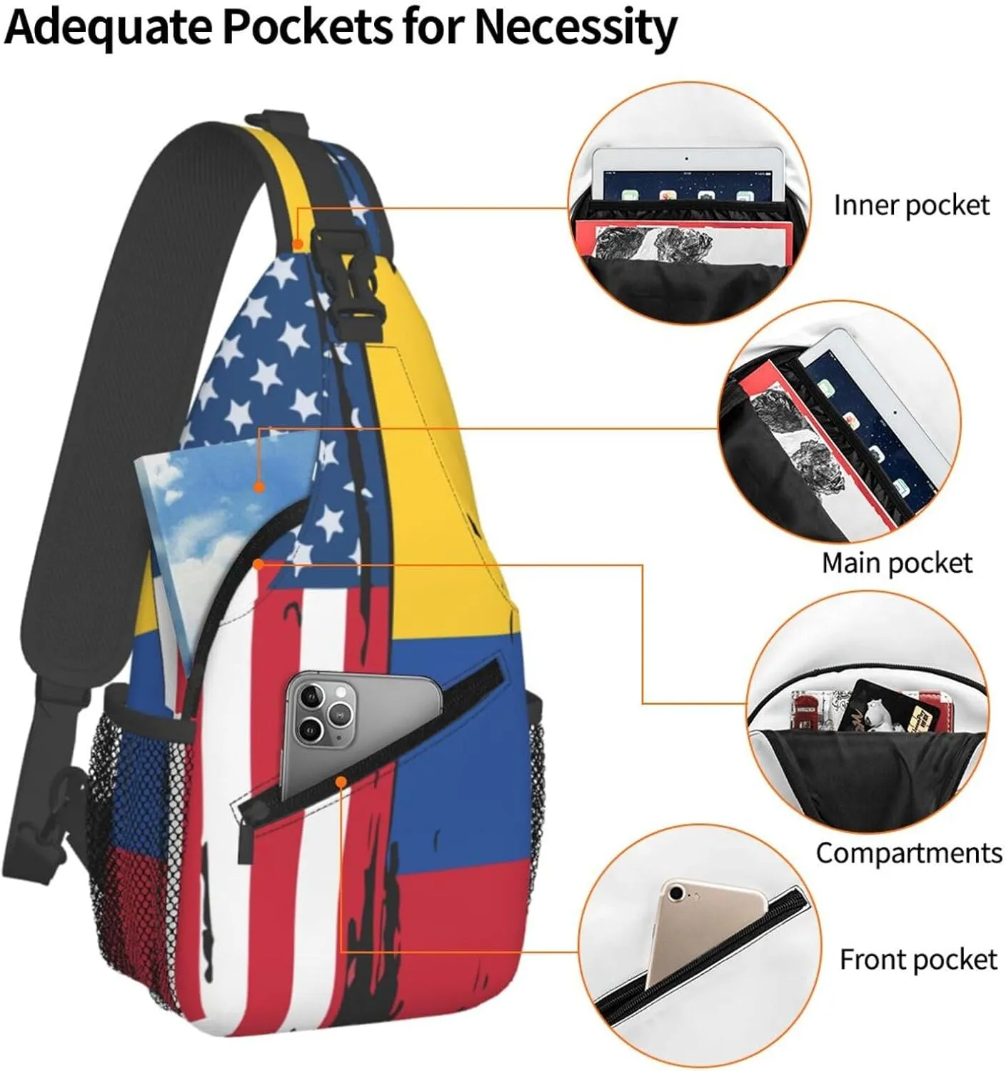 Colombian Colombia American Flag Crossbody Bag Cross Chest Bag Adjustable Sling Backpack Sports Gym Shoulder Bags Travel Cycling Daypack Diagonally Casual Rucksack