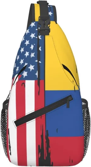 Colombian Colombia American Flag Crossbody Bag Cross Chest Bag Adjustable Sling Backpack Sports Gym Shoulder Bags Travel Cycling Daypack Diagonally Casual Rucksack