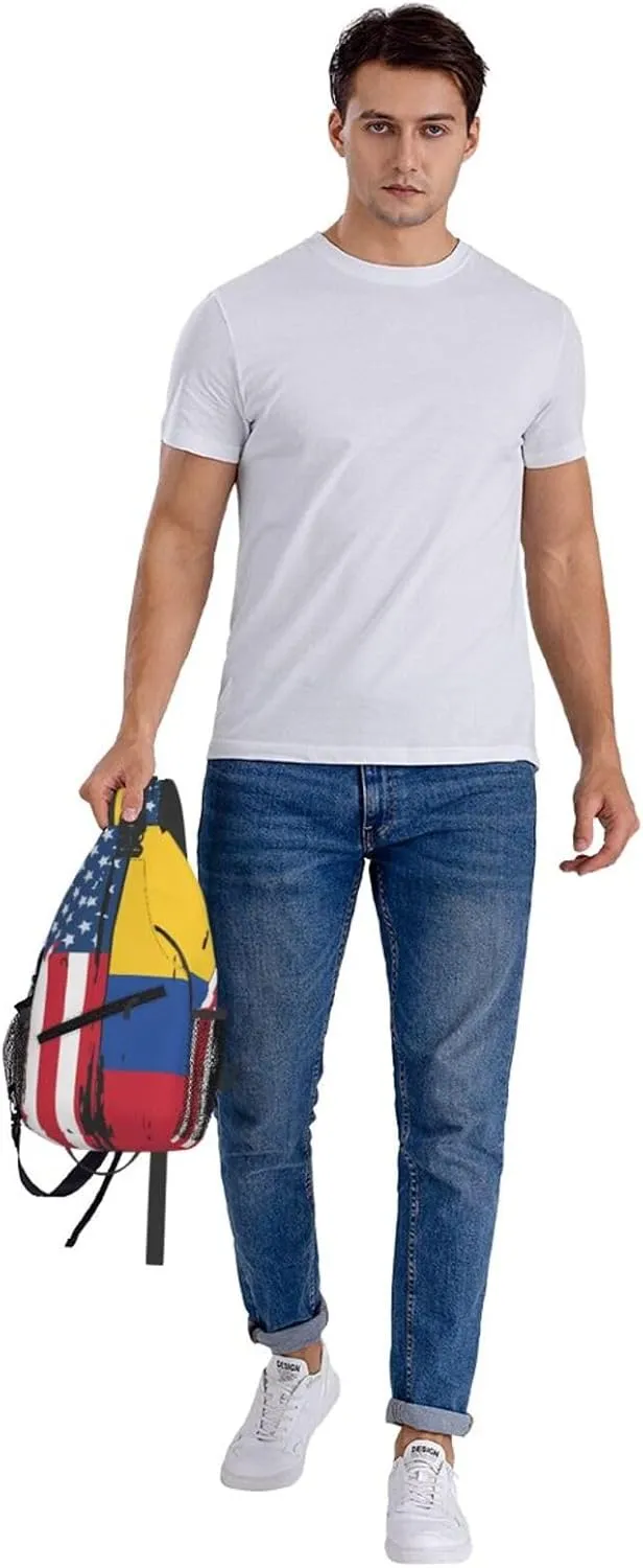 Colombian Colombia American Flag Crossbody Bag Cross Chest Bag Adjustable Sling Backpack Sports Gym Shoulder Bags Travel Cycling Daypack Diagonally Casual Rucksack