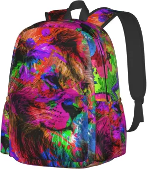 Colorful Artistic Lion Muzzle Bright Paint Splatters Laptop Backpack Shoulder Bag Laptop Pack Travel Backpacks Commuter Back Pack Casual Daypack Bags With Side Pockets