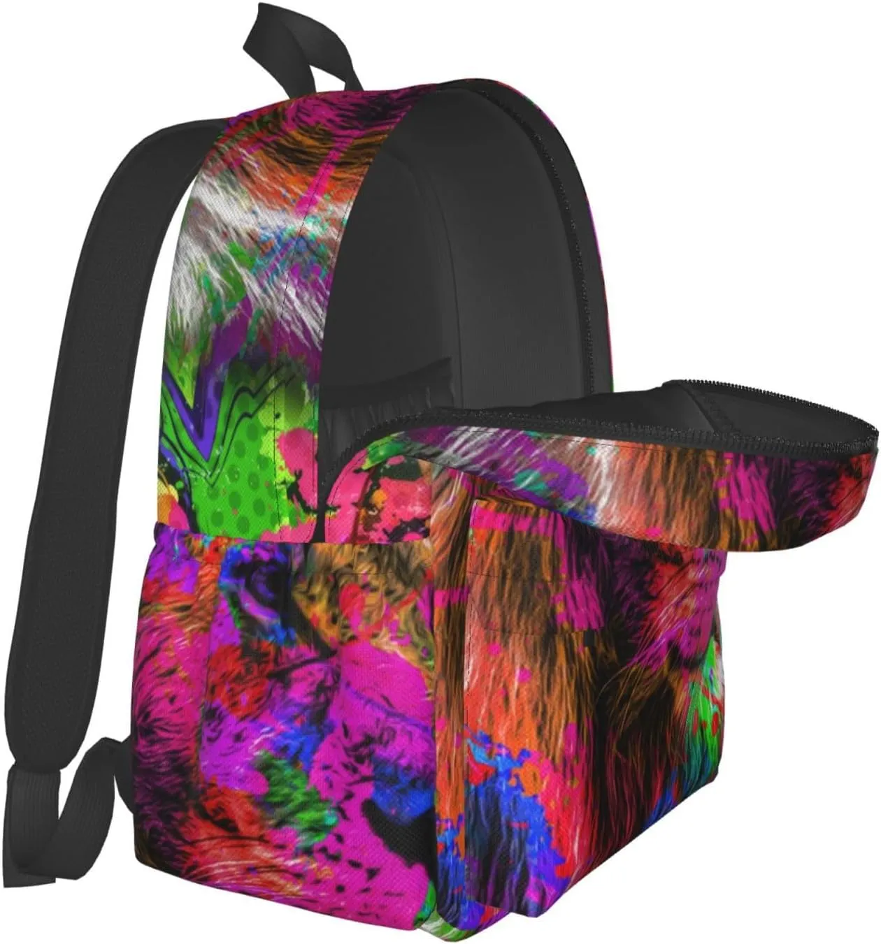 Colorful Artistic Lion Muzzle Bright Paint Splatters Laptop Backpack Shoulder Bag Laptop Pack Travel Backpacks Commuter Back Pack Casual Daypack Bags With Side Pockets