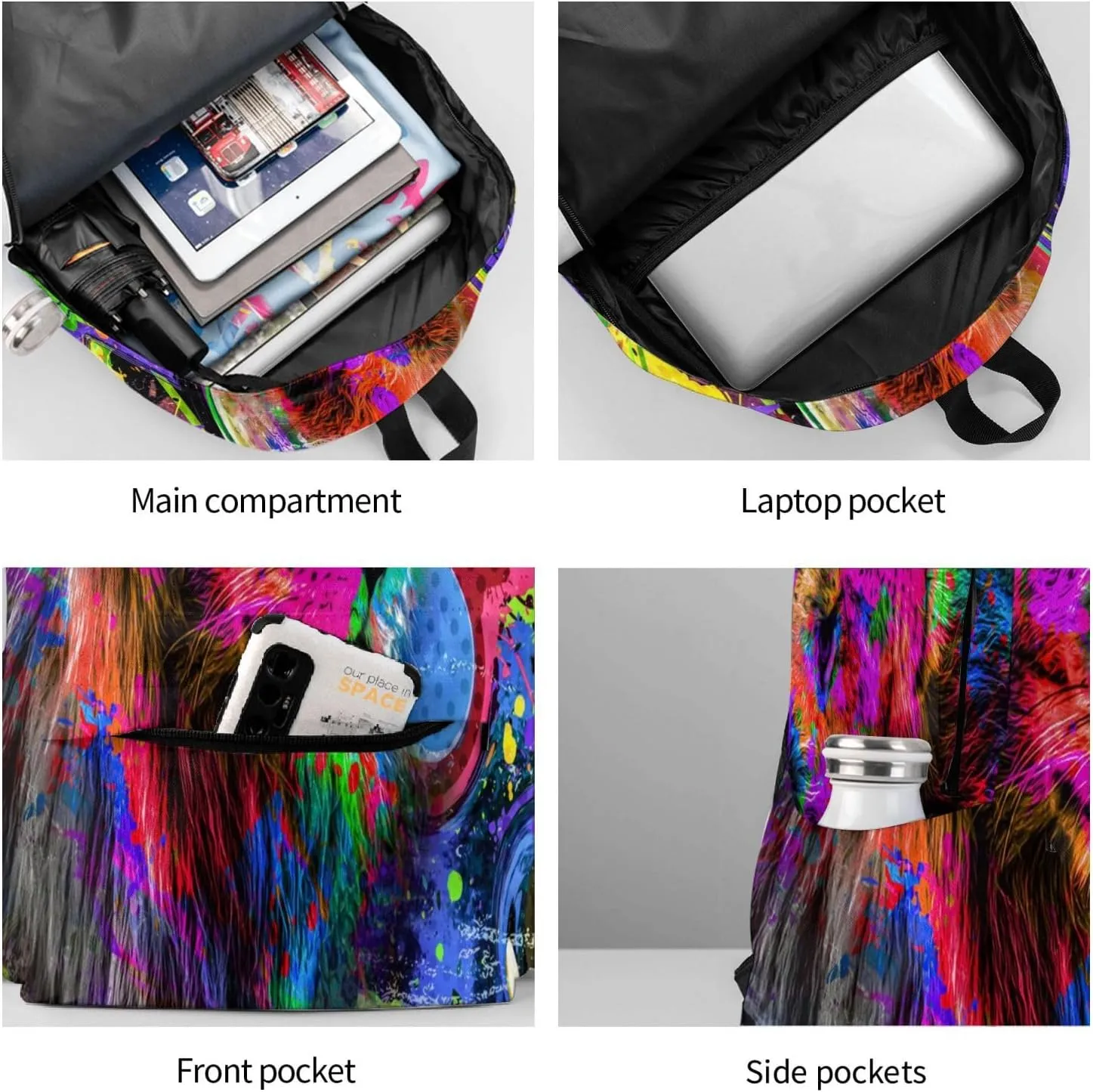 Colorful Artistic Lion Muzzle Bright Paint Splatters Laptop Backpack Shoulder Bag Laptop Pack Travel Backpacks Commuter Back Pack Casual Daypack Bags With Side Pockets