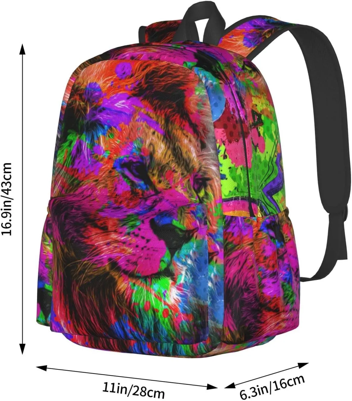 Colorful Artistic Lion Muzzle Bright Paint Splatters Laptop Backpack Shoulder Bag Laptop Pack Travel Backpacks Commuter Back Pack Casual Daypack Bags With Side Pockets