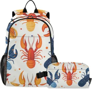 Colorful Lobsters Backpack with Lunch Bag Travel School Backpack for Boys Girls Kids Backpacks Set
