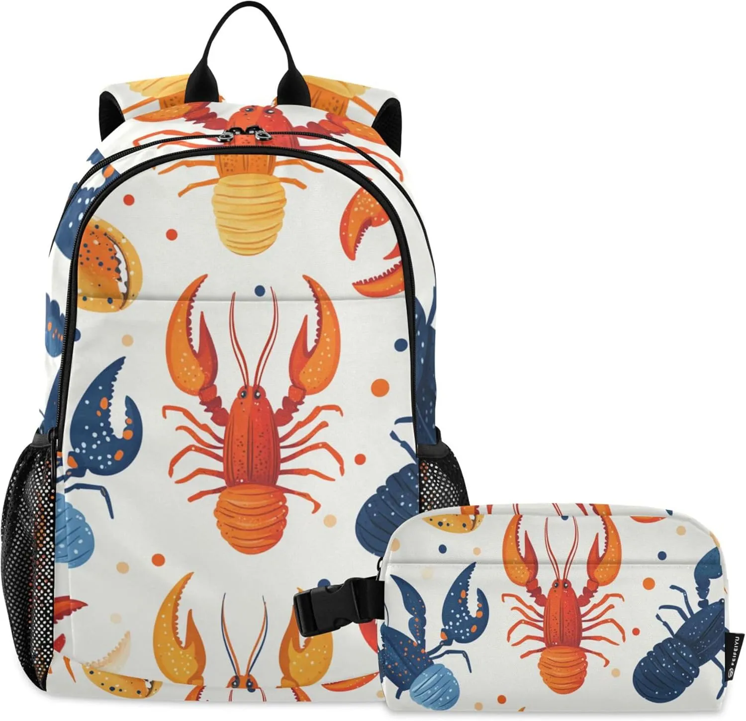 Colorful Lobsters Backpack with Lunch Bag Travel School Backpack for Boys Girls Kids Backpacks Set