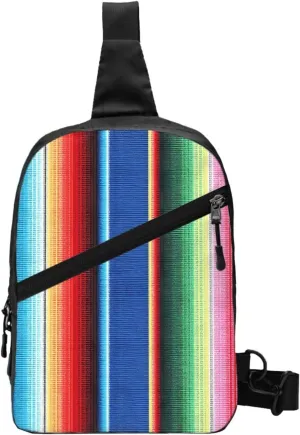 Colorful Mexican Stripes Crossbody Bag Portable Sling Bags Foldable Chest Daypack Reusable Sports Shoulder Backpack Diagonally Casual Rucksack Travel Bag