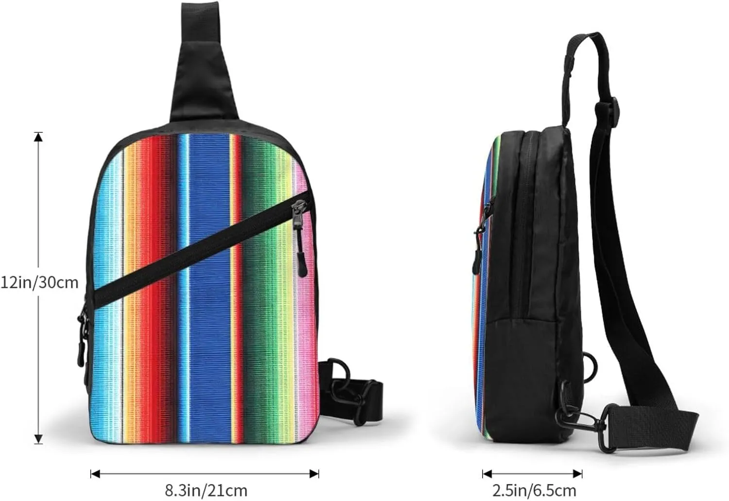 Colorful Mexican Stripes Crossbody Bag Portable Sling Bags Foldable Chest Daypack Reusable Sports Shoulder Backpack Diagonally Casual Rucksack Travel Bag