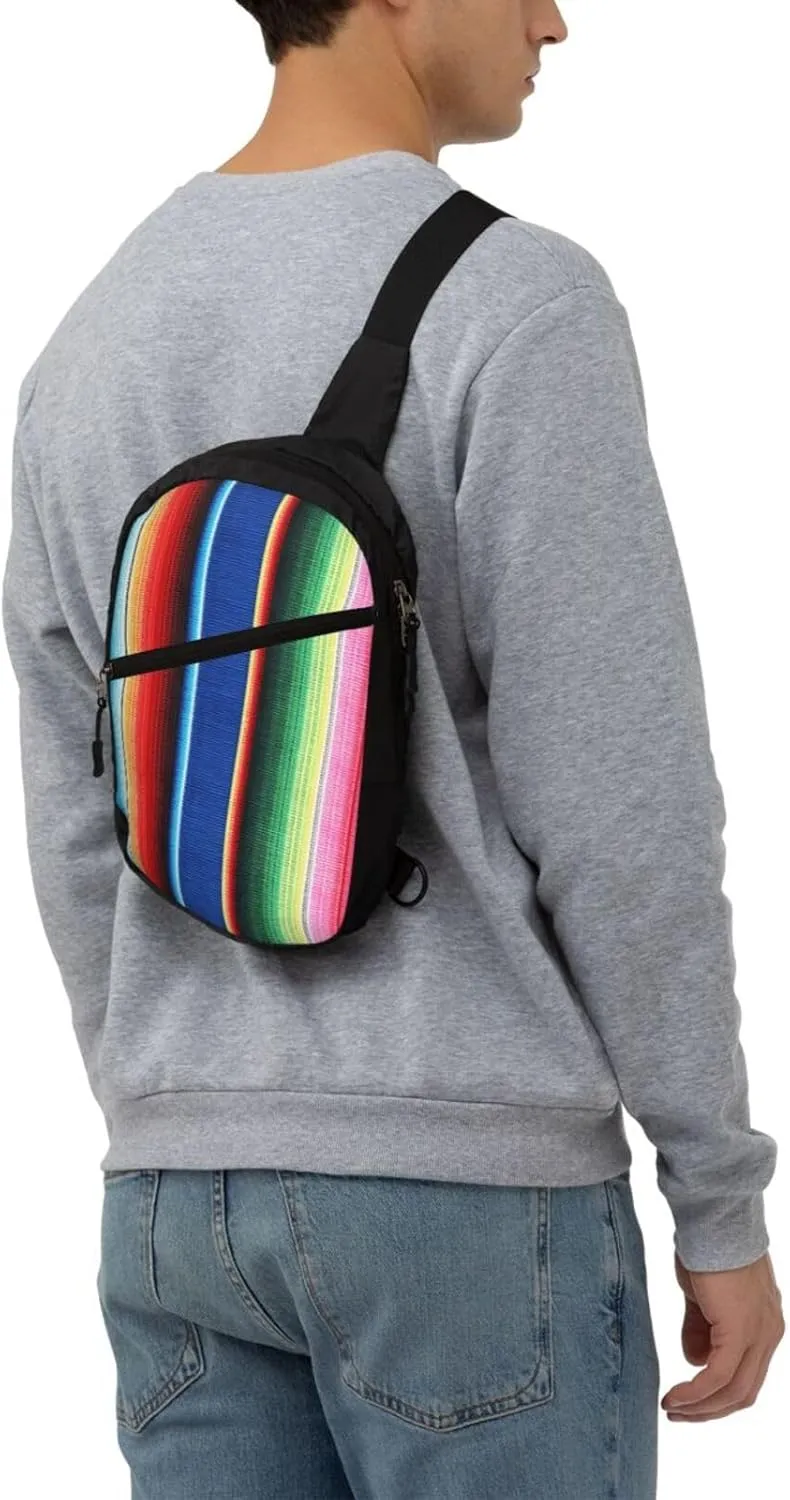 Colorful Mexican Stripes Crossbody Bag Portable Sling Bags Foldable Chest Daypack Reusable Sports Shoulder Backpack Diagonally Casual Rucksack Travel Bag
