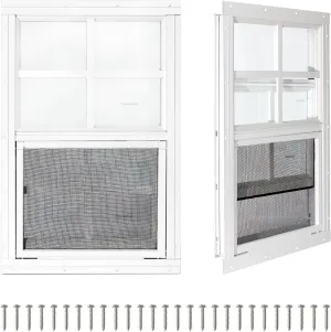 COLORPAPA 2 Pack Shed Windows,12" x 18" Small Sliding Windows,Flush Mount Windows with Tempered Glass and Fiberglass Screen for Shed, Chicken Coop, Playhouse, Household, Garage, Barns (White)