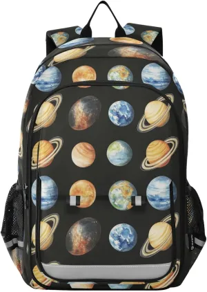 Comets Planets Meteors Pattern Backpack for Boys Girls Elementary School Bag Kids Bookbag Travel Rucksack With Reflective Stripes