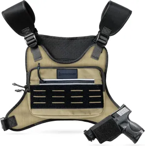 Concealed Carry Chest Pack Running Chest Bag for Men or Women Chest Vest Holster EDC Travel Chest Pack for Running, Hiking, Workouts KHAKI