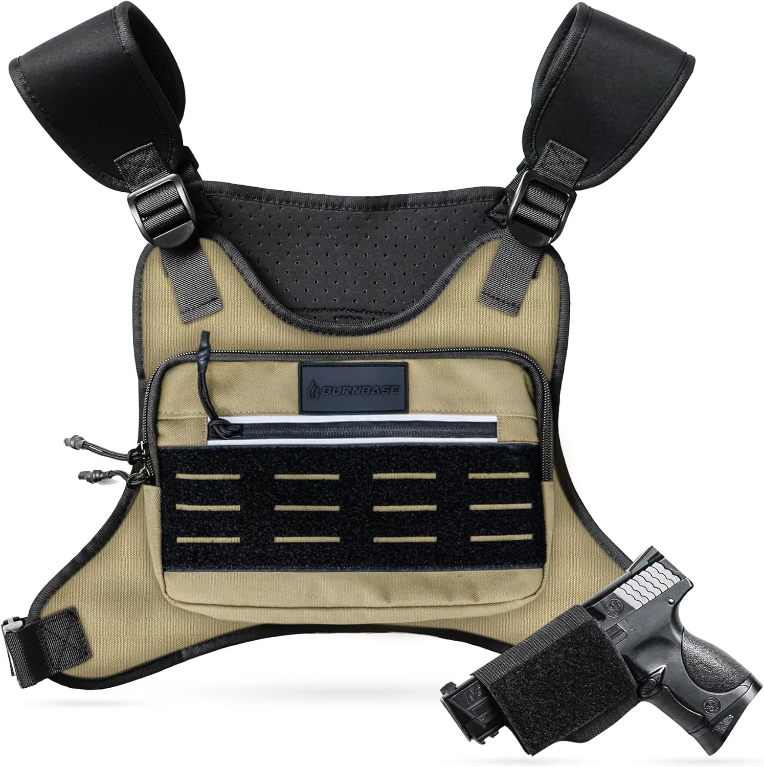 Concealed Carry Chest Pack Running Chest Bag for Men or Women Chest Vest Holster EDC Travel Chest Pack for Running, Hiking, Workouts KHAKI