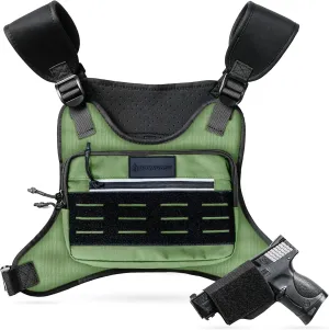 Concealed Carry Chest Pack Running Chest Bag for Men or Women Chest Vest Holster EDC Travel Chest Pack for Running, Hiking, Workouts OLIVE
